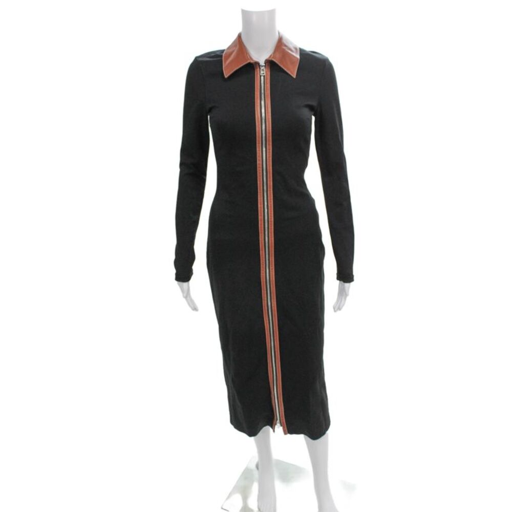 Staud Womens Black Bodycon Shirt Dress Collared Long Sleeve Zip Size XS
